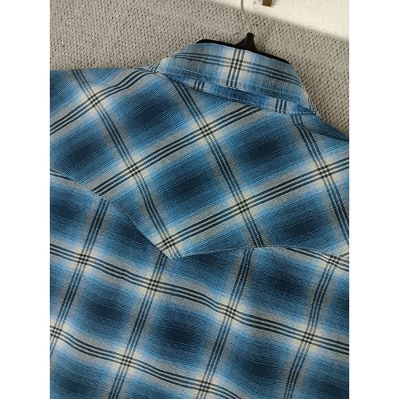 Wrangler Western Shirt Mens XL Blue Plaid Pearl Snap Rodeo Cowboy Twill - Picture 9 of 10